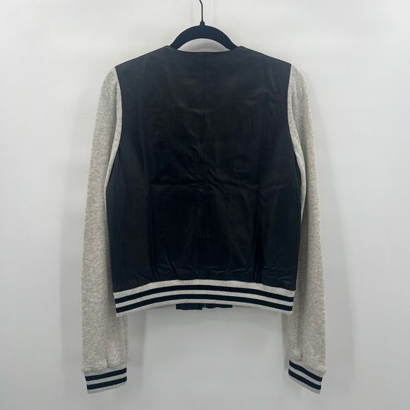 Townsen Leather Bomber Jacket Womens Small Black Gray Varsity Casual EUC - Picture 5 of 11
